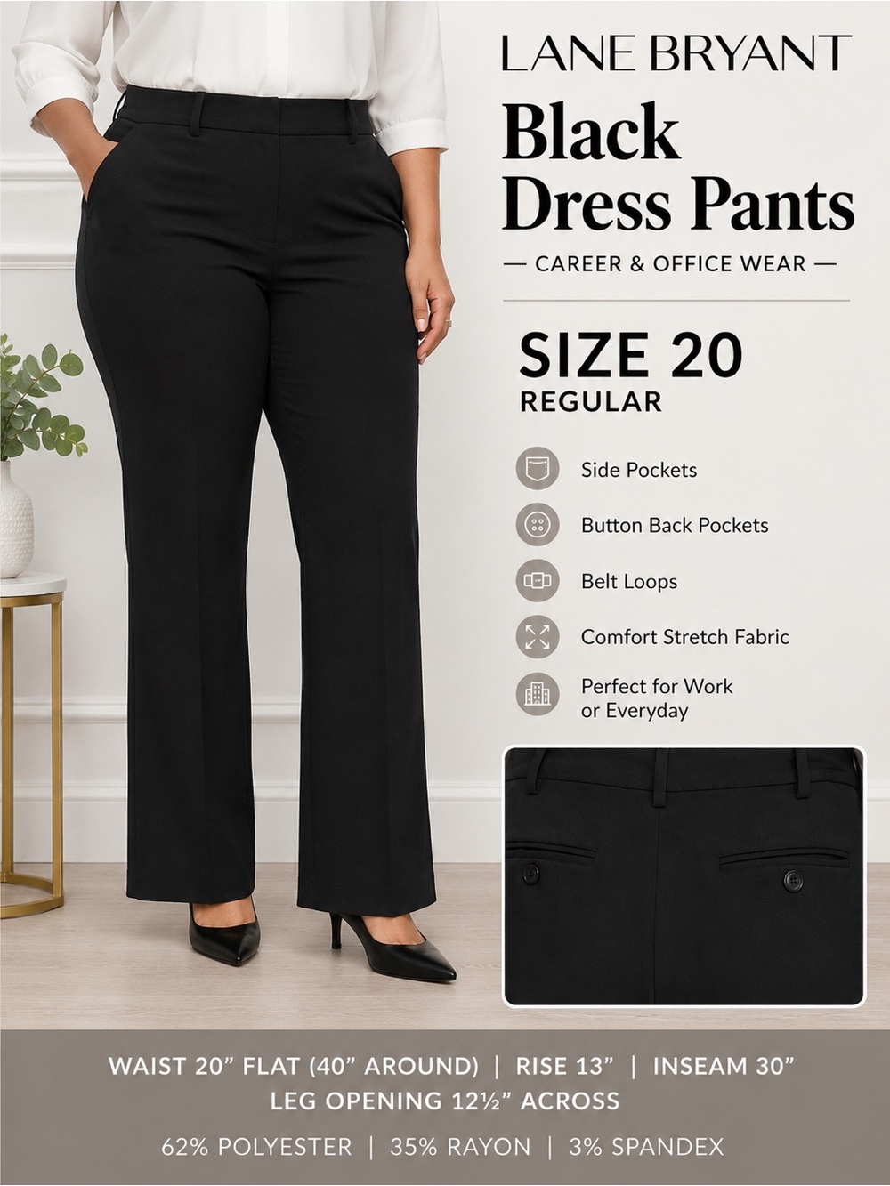 Lane Bryant Size 20 Black Career Dress Pants Stretch Flare Workwear